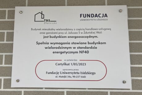 Certyfikat dla bloku przy ul. Juliusza5 w Zduńskiej Woli